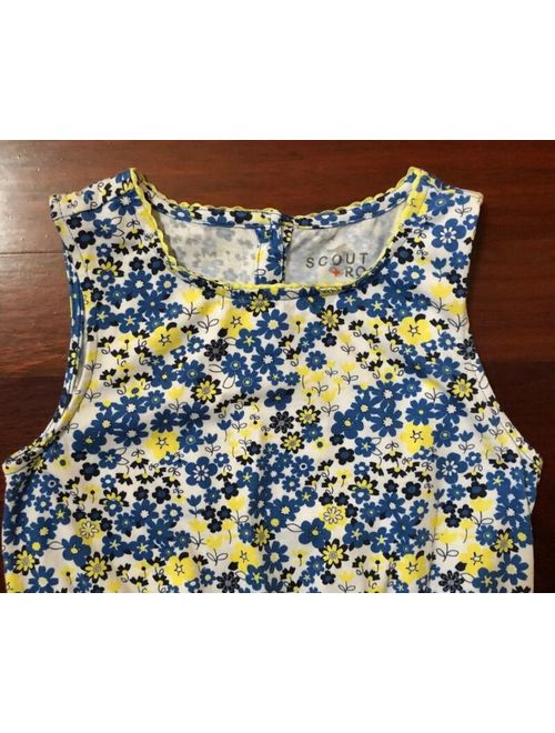 Girls Dress Scout + Ro Floral Cotton Blue White Yellow Sleeveless Size 10