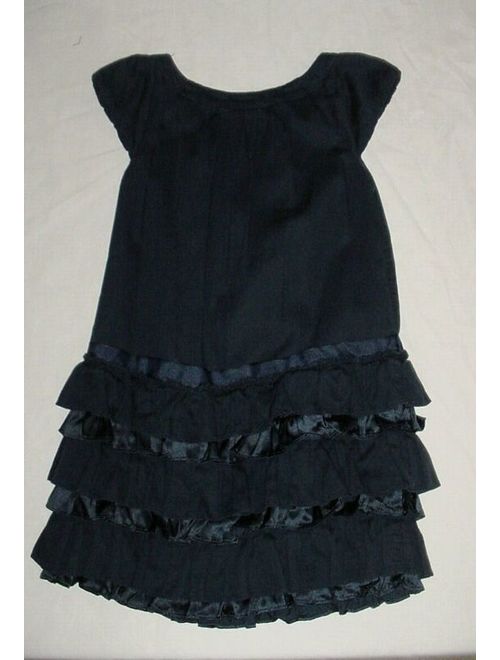 EUC Gap Kids Girls MOUNT SNOW Navy Blue Ruffle Tiered Bow Dress Size S 6-7