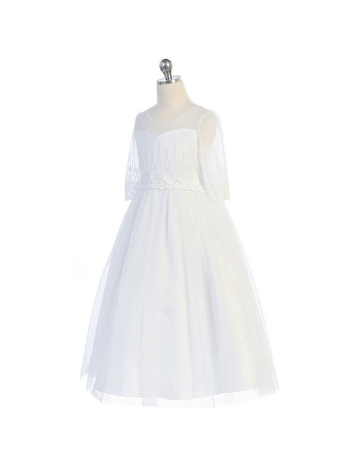 WHITE Flower Girl Dress Bridesmaid Formal Graduation Communion Wedding Pageant