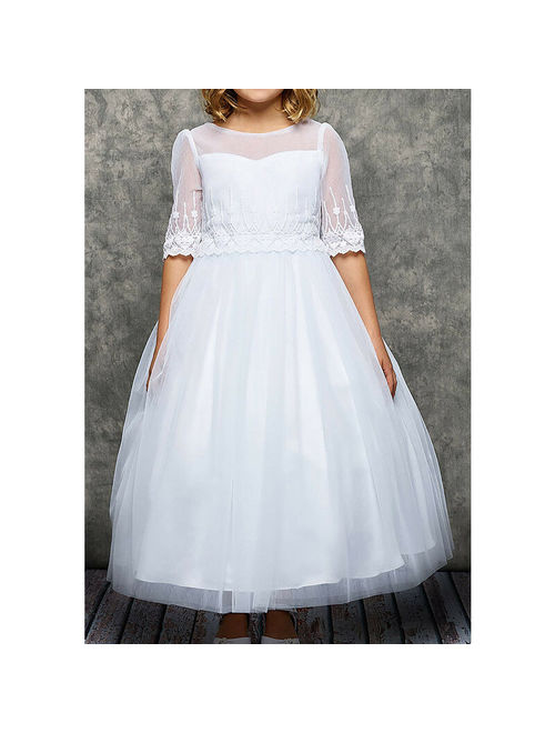 WHITE Flower Girl Dress Bridesmaid Formal Graduation Communion Wedding Pageant