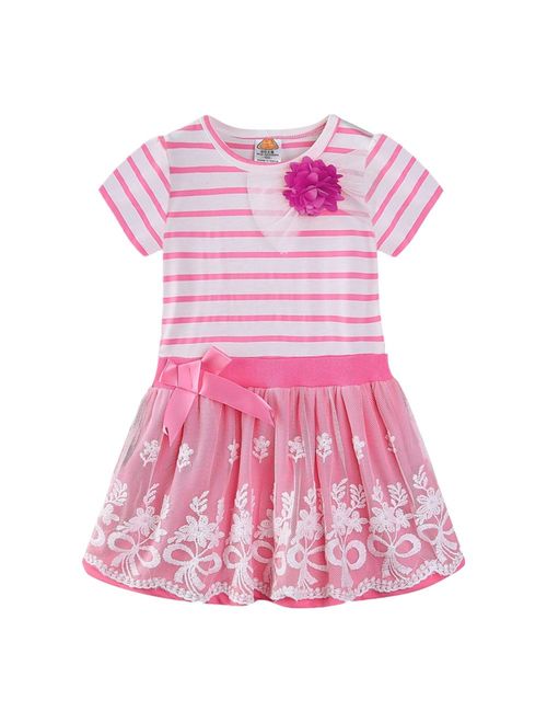 LittleSpring Little Girls Casual Long Sleeve Stripe Dress