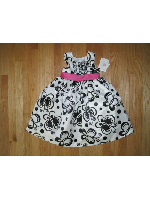 Girl Black White BUTTERFLIES pink sash Party Formal Dress NWT 5