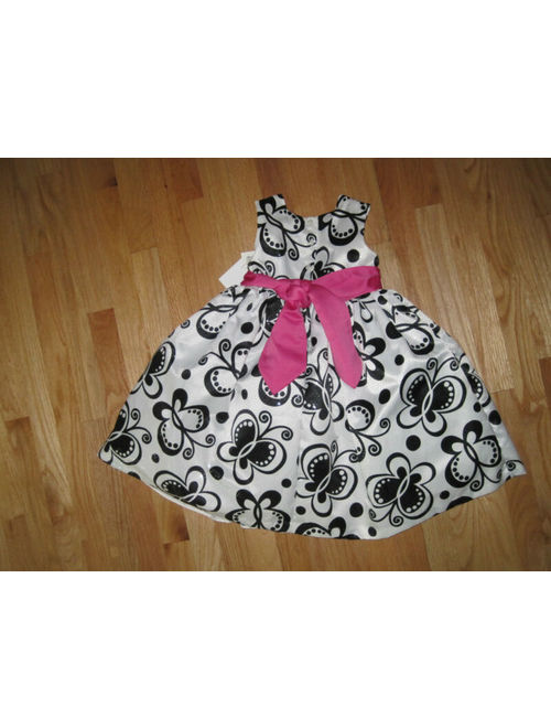 Girl Black White BUTTERFLIES pink sash Party Formal Dress NWT 5