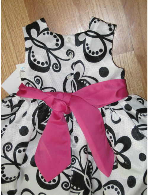 Girl Black White BUTTERFLIES pink sash Party Formal Dress NWT 5