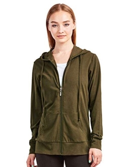 Sofra Women's Thin Cotton Zip Up Hoodie Jacket