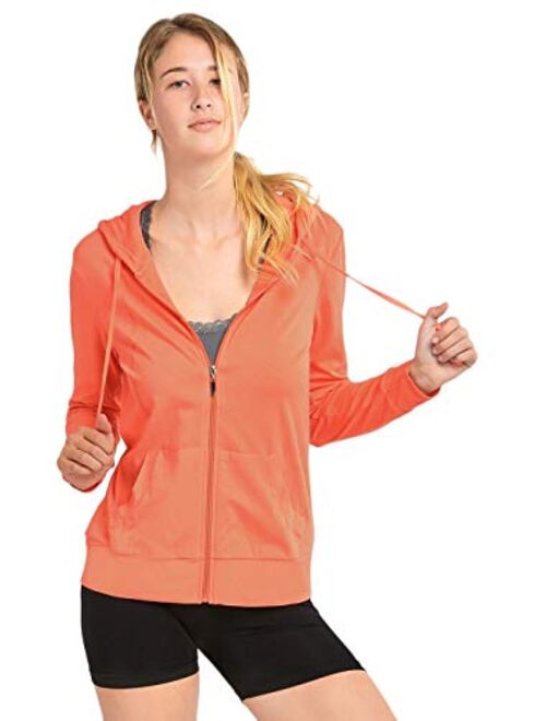 Sofra Women's Thin Cotton Zip Up Hoodie Jacket