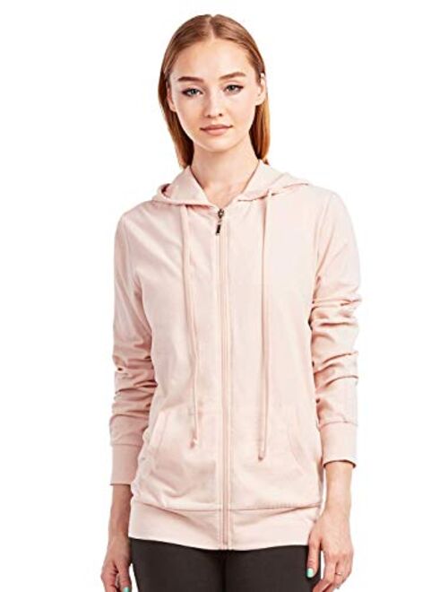 Sofra Women's Thin Cotton Zip Up Hoodie Jacket