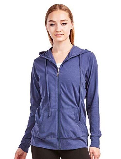 Sofra Women's Thin Cotton Zip Up Hoodie Jacket