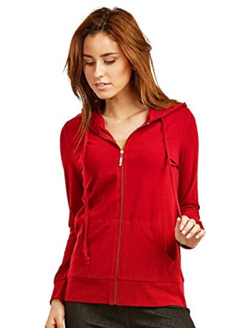 Sofra Women's Thin Cotton Zip Up Hoodie Jacket