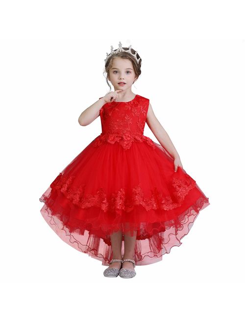 TTYAOVO Girls Lace Applique Dress Birthday Wedding Party Princess Prom Dresses