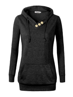 VOIANLIMO Women's Sweatshirts Long Sleeve Button V-Neck Pockets Pullover Hoodies