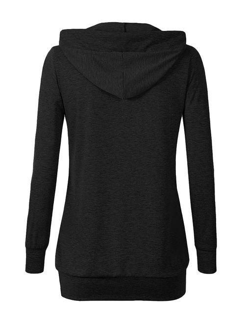 VOIANLIMO Women's Sweatshirts Long Sleeve Button V-Neck Pockets Pullover Hoodies