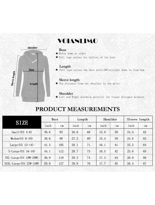 VOIANLIMO Women's Sweatshirts Long Sleeve Button V-Neck Pockets Pullover Hoodies