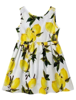 CM-Kid Girls Dress Kid Floral Sleeveless Cotton Sundress Summer Girl Clothes Size 2-7 Years