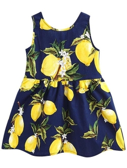 CM-Kid Girls Dress Kid Floral Sleeveless Cotton Sundress Summer Girl Clothes Size 2-7 Years