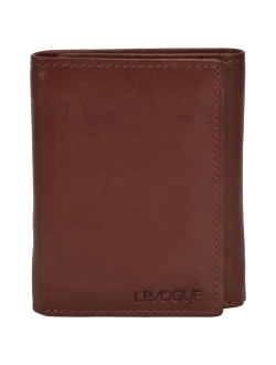 Genuine Leather Mens RFID Blocking Slim Trifold Wallet with 6 Cards+1 ID Window + 2 Note Compartments.