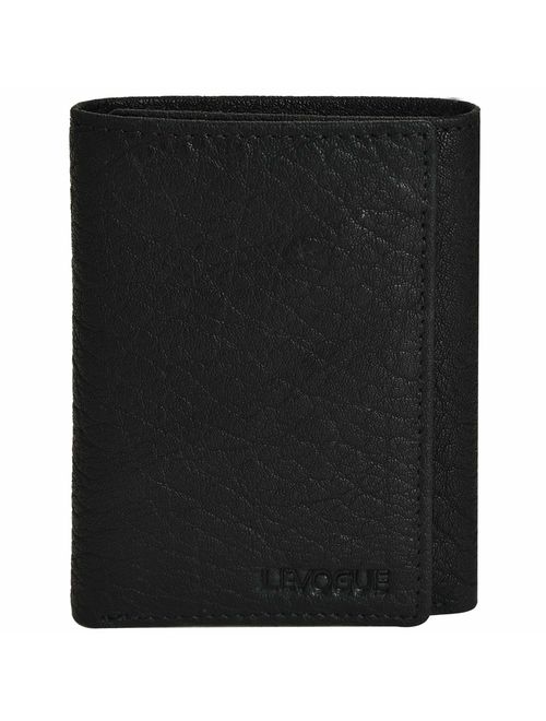 Genuine Leather Mens RFID Blocking Slim Trifold Wallet with 6 Cards+1 ID Window + 2 Note Compartments.