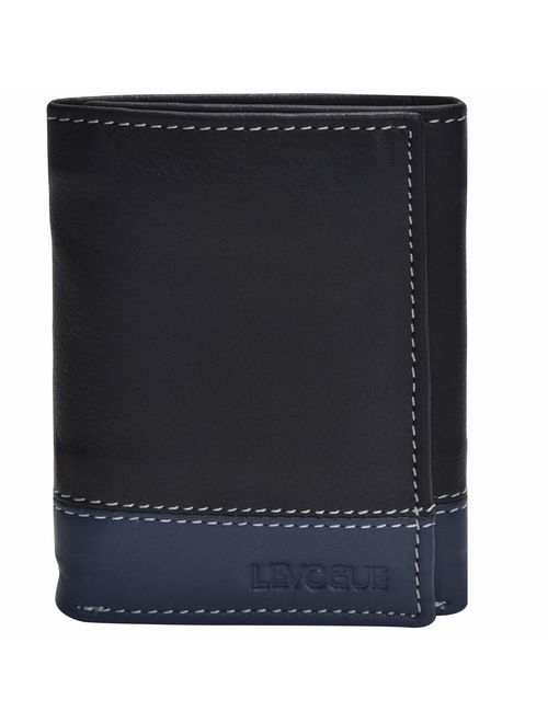 Genuine Leather Mens RFID Blocking Slim Trifold Wallet with 6 Cards+1 ID Window + 2 Note Compartments.