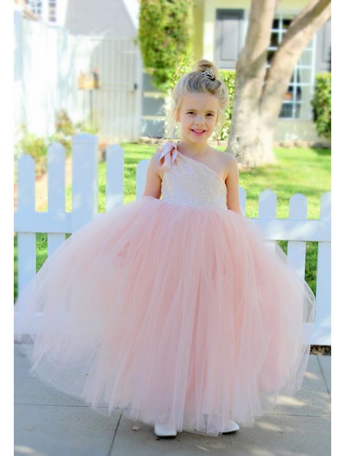 One-Shoulder Sequin Tutu Flower Girl Dresses Wedding Pageant Dress Tutu Dress Communion Dresses 182