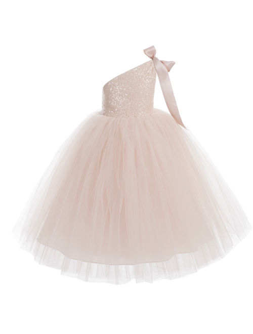 One-Shoulder Sequin Tutu Flower Girl Dresses Wedding Pageant Dress Tutu Dress Communion Dresses 182