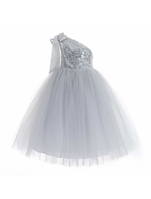 One-Shoulder Sequin Tutu Flower Girl Dresses Wedding Pageant Dress Tutu Dress Communion Dresses 182