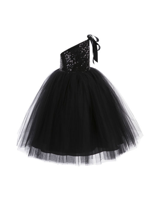 One-Shoulder Sequin Tutu Flower Girl Dresses Wedding Pageant Dress Tutu Dress Communion Dresses 182