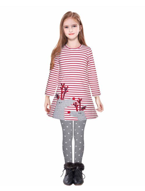 Minilove Girls' Embroidery Long Sleeve Striped Clothing Set