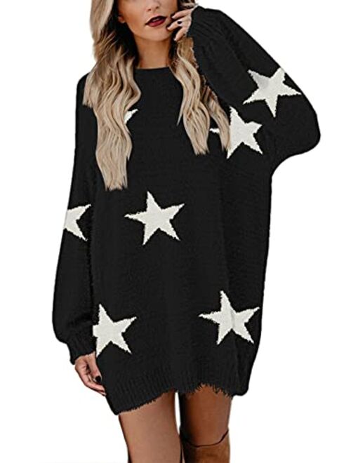 Meenew Women's Faux Fur Oversized Loose Long Pullover Sweater Dress with Pockets