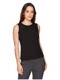 Women's Petite Solid Pleat Neck Cami