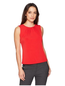 Women's Petite Solid Pleat Neck Cami