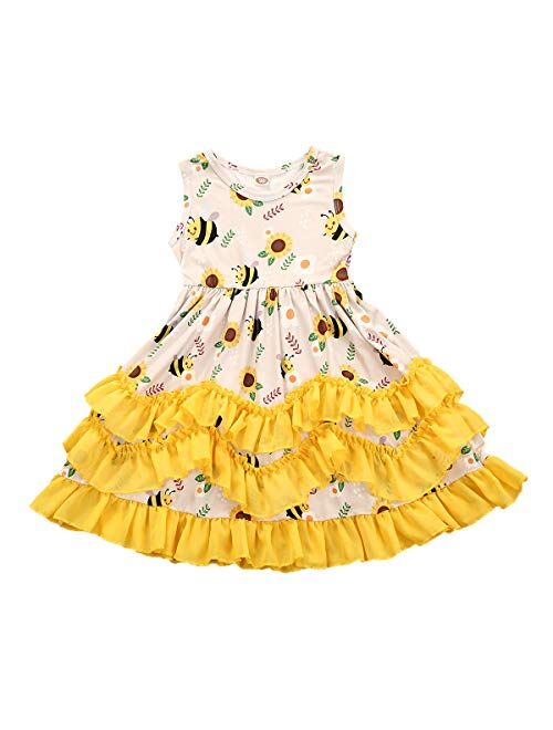 2Pcs Kids Baby Toddler Girl Sunflower Outfits Off Shoulder Crop Tops + Skirt Clothes Set