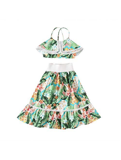 2Pcs Kids Baby Toddler Girl Sunflower Outfits Off Shoulder Crop Tops + Skirt Clothes Set