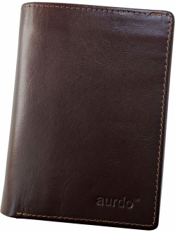 AurDo Men's RFID Blocking Extra Capacity Multi Card Trifold Wallet With ID Window