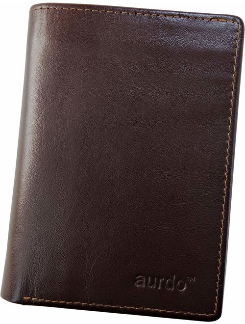 AurDo Men's RFID Blocking Extra Capacity Multi Card Trifold Wallet With ID Window