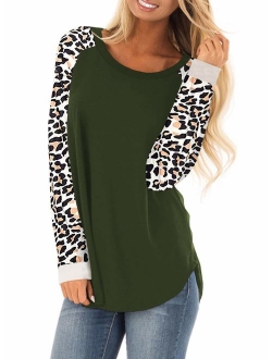 Womens Color Block Tunic Tops Crewneck Long Sleeve T-Shirt Casual Loose Shirt Blouses