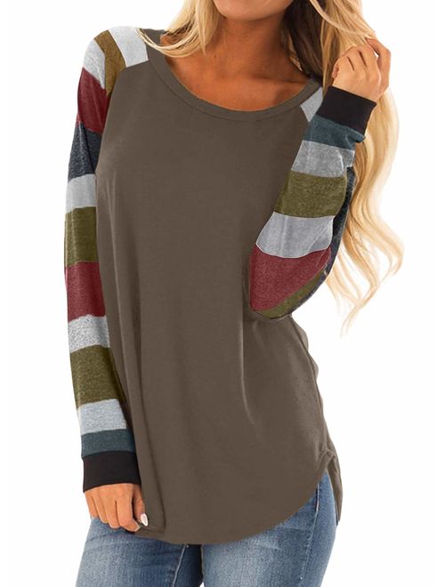 Asvivid Womens Color Block Tunic Tops Crewneck Long Sleeve T-Shirt Casual Loose Shirt Blouses