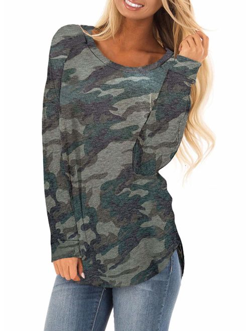 Asvivid Womens Color Block Tunic Tops Crewneck Long Sleeve T-Shirt Casual Loose Shirt Blouses