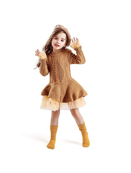 TTYAOVO Little Girls Long Sleeves Casual Birthday Dress with Tutu Skirt