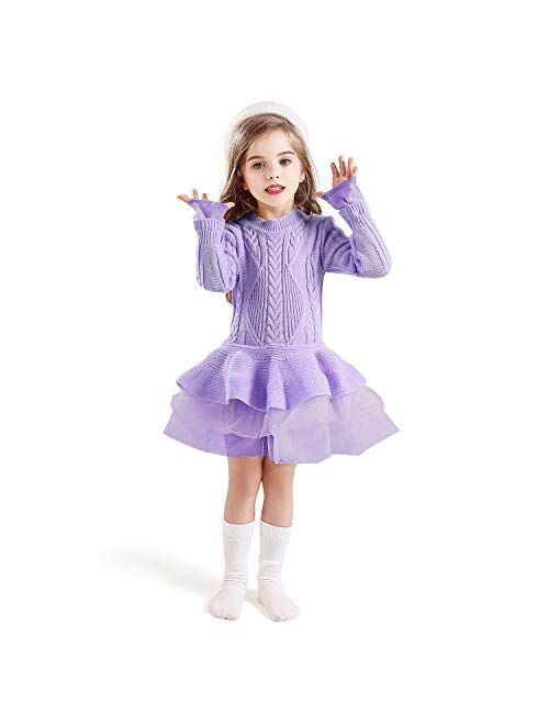 TTYAOVO Little Girls Long Sleeves Casual Birthday Dress with Tutu Skirt