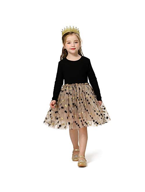 TTYAOVO Little Girls Long Sleeves Casual Birthday Dress with Tutu Skirt