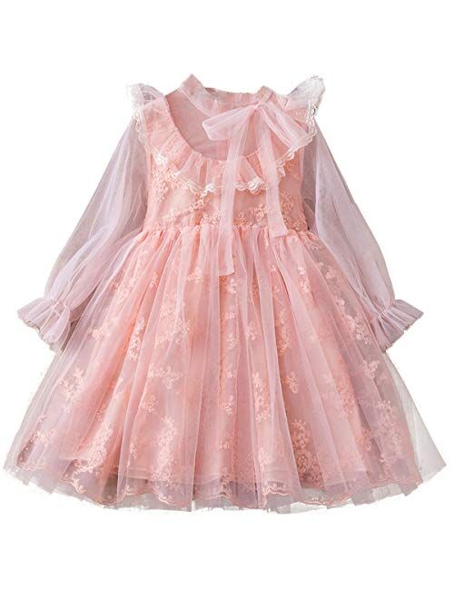 TTYAOVO Little Girls Long Sleeves Casual Birthday Dress with Tutu Skirt