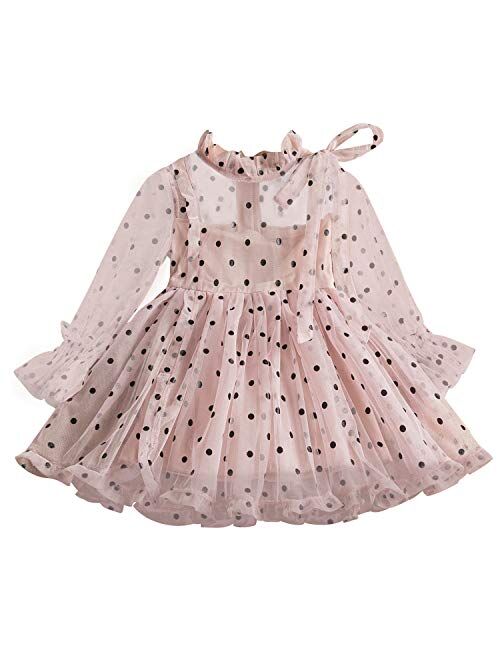 TTYAOVO Little Girls Long Sleeves Casual Birthday Dress with Tutu Skirt