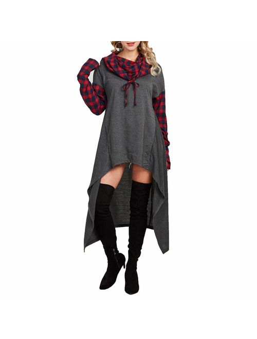 Xuan2Xuan3 Women Pullover Hoodies Sweatshirt Long Sleeve Oversize Top Shirt Dress