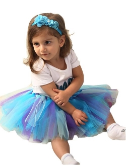 Baby Girls Skirt Set 1st Birthday Tee/Handmade Tutu Skirt 3PCS Romper Skirt and Headband