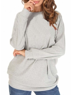 She's Style Women's Cotton Knitted Long Sleeve Loose Casual Pullover Tunic Sweatshirt Tops