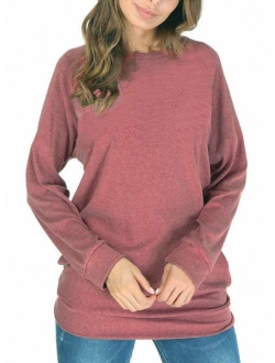 She's Style Women's Cotton Knitted Long Sleeve Loose Casual Pullover Tunic Sweatshirt Tops