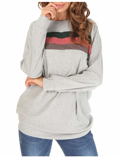 She's Style Women's Cotton Knitted Long Sleeve Loose Casual Pullover Tunic Sweatshirt Tops