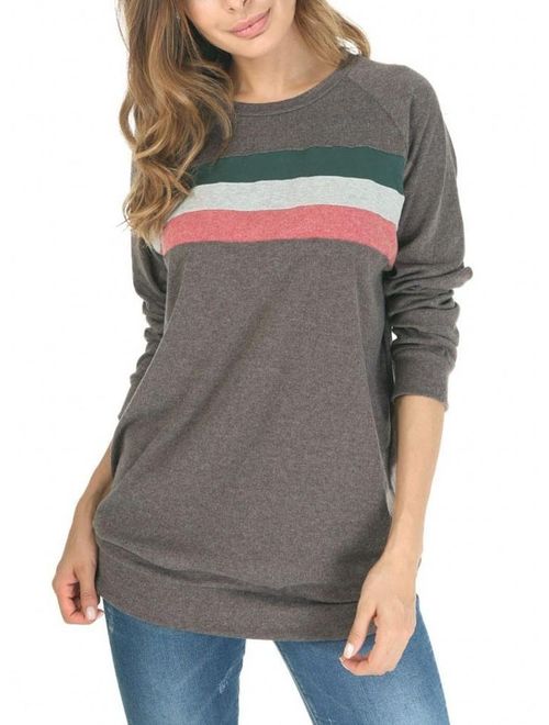 She's Style Women's Cotton Knitted Long Sleeve Loose Casual Pullover Tunic Sweatshirt Tops