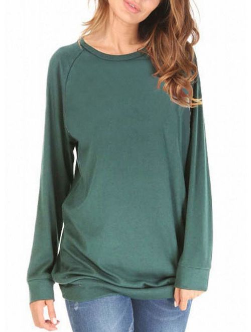 She's Style Women's Cotton Knitted Long Sleeve Loose Casual Pullover Tunic Sweatshirt Tops