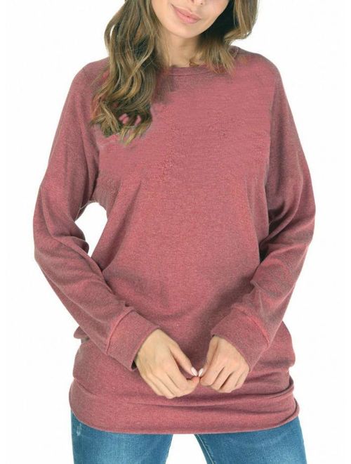 She's Style Women's Cotton Knitted Long Sleeve Loose Casual Pullover Tunic Sweatshirt Tops